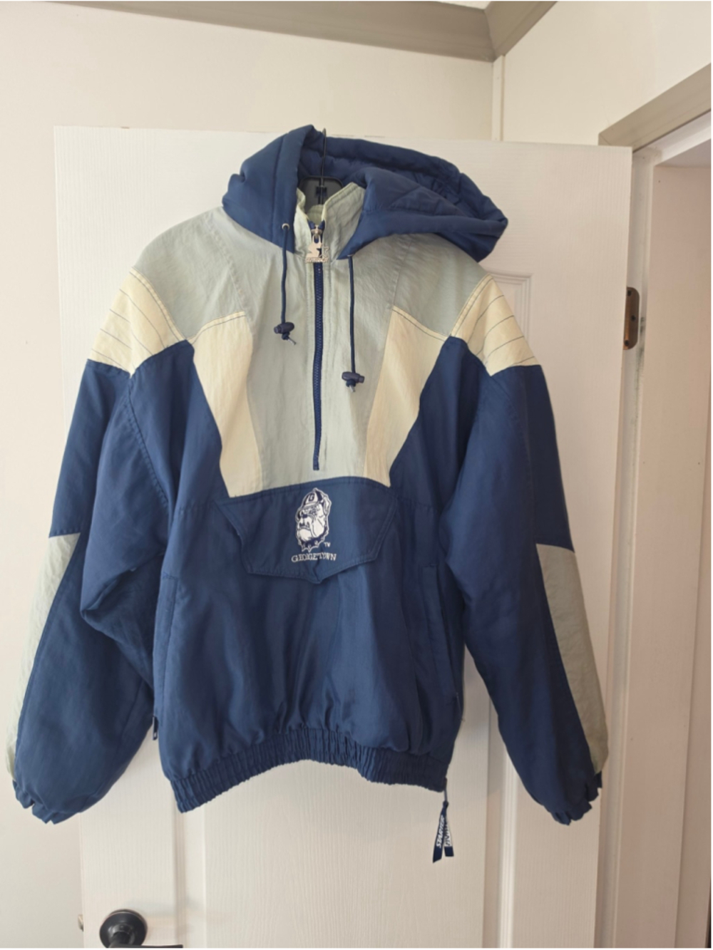 Men's Starter Georgetown Windbreaker Jacket Medium Blue Beige